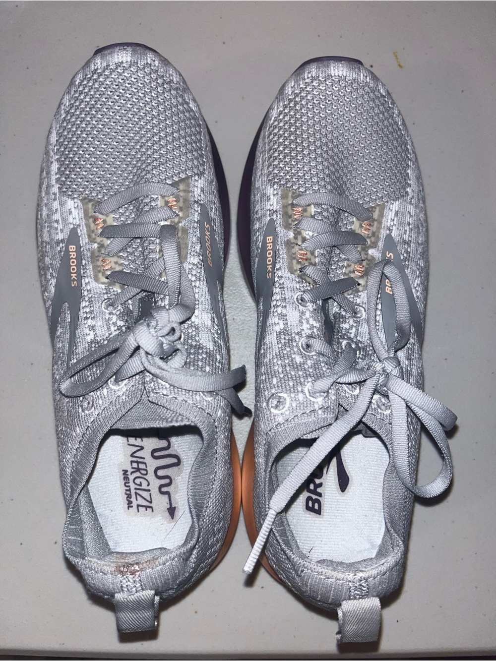 Brooks Women's Silver Gray Knit Running Sneakers with Subtle Peach Accents